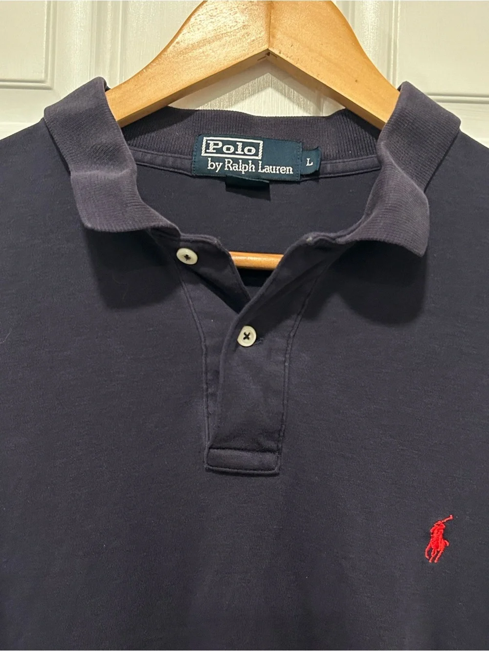 Polo Ralph Lauren Cotton Classic Solid Long Sleeve Polo Shirt Navy Blue Men's L